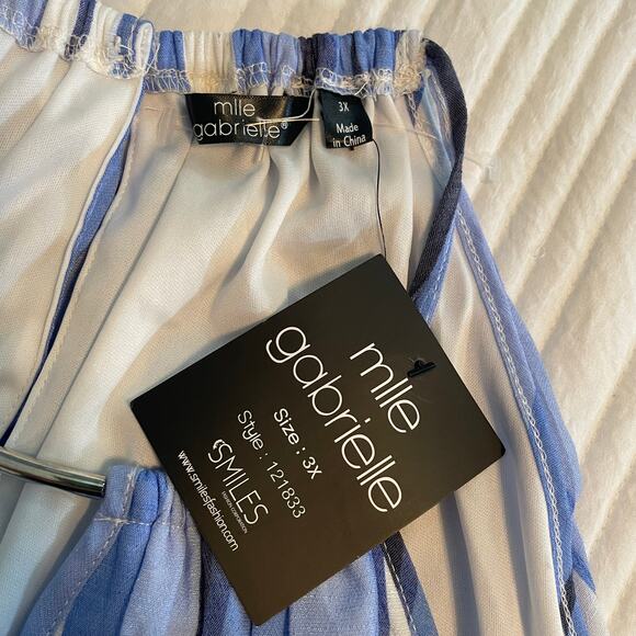 mlle gabrielle, Size 3X, Maxi Blue Striped Halter Dress - Picture 5 of 9